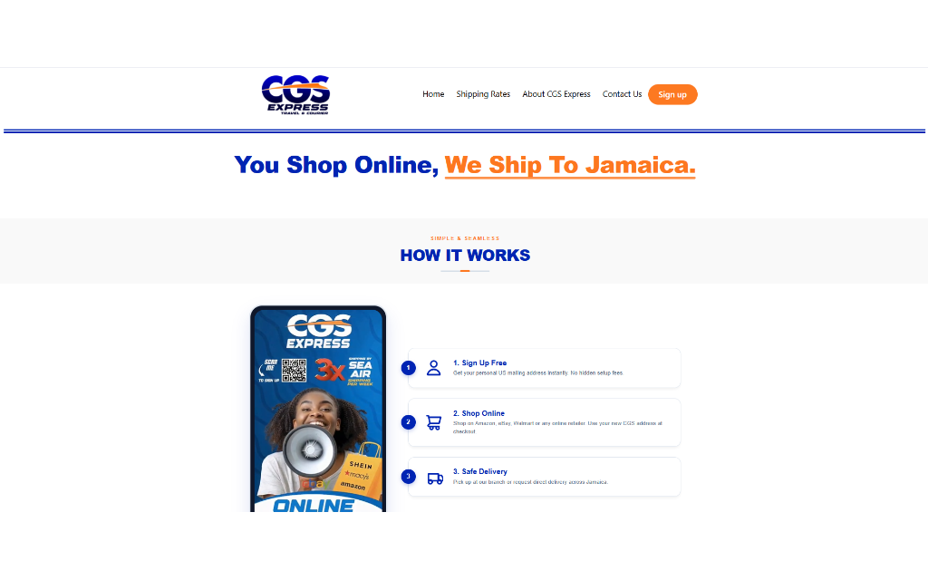 CGS Express landing page and shipping portal