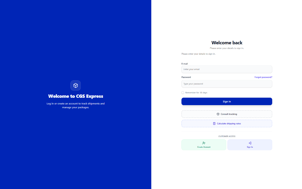CGS Express user and admin login portal