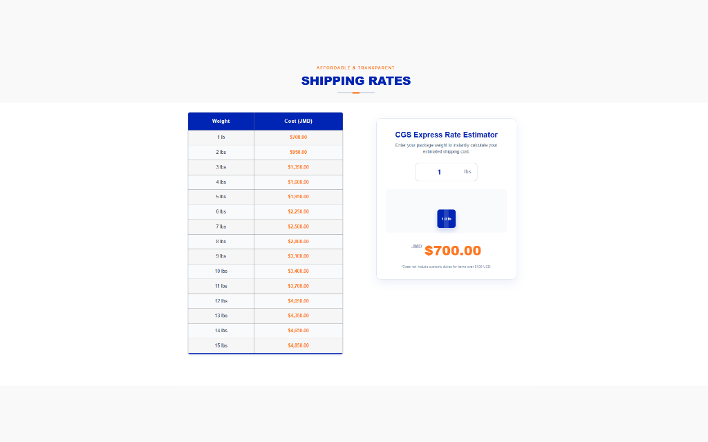 CGS Express shipping rate estimator and calculator