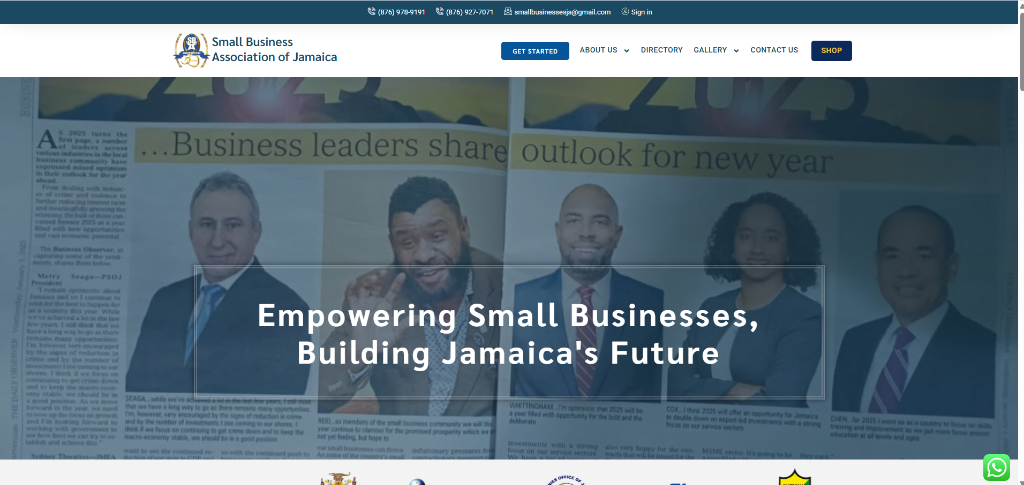 Small Business Association of Jamaica landing page