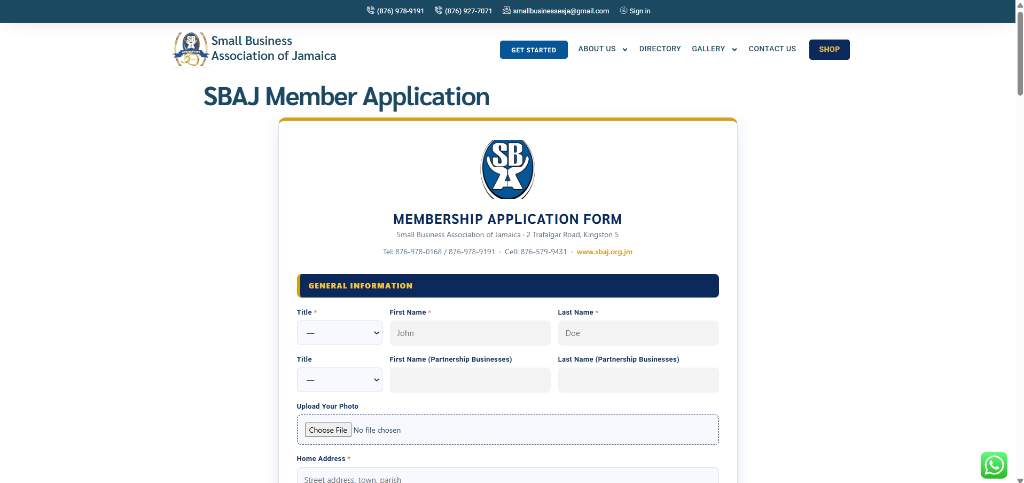 Small Business Association of Jamaica member application form